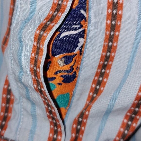 Robert Graham embroidered cuff striped button down shirt Sz L - Picture 11 of 12